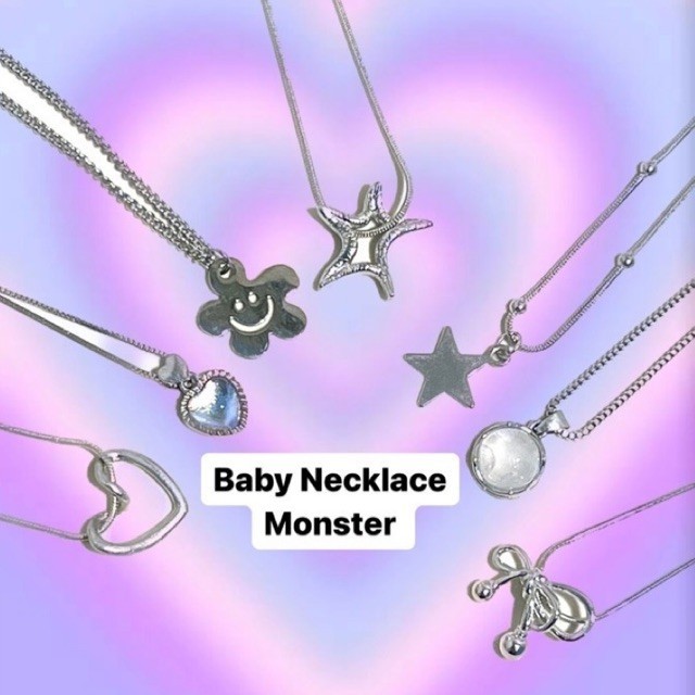 Hot🔥Minimal necklace สร้อยมินิมอลสีเงินBaby monster 🦩🍒🍭พร้อมส่ง พร้อมแพ็กเก็จ ของฝาก ของขวัญ วันสำคัญ