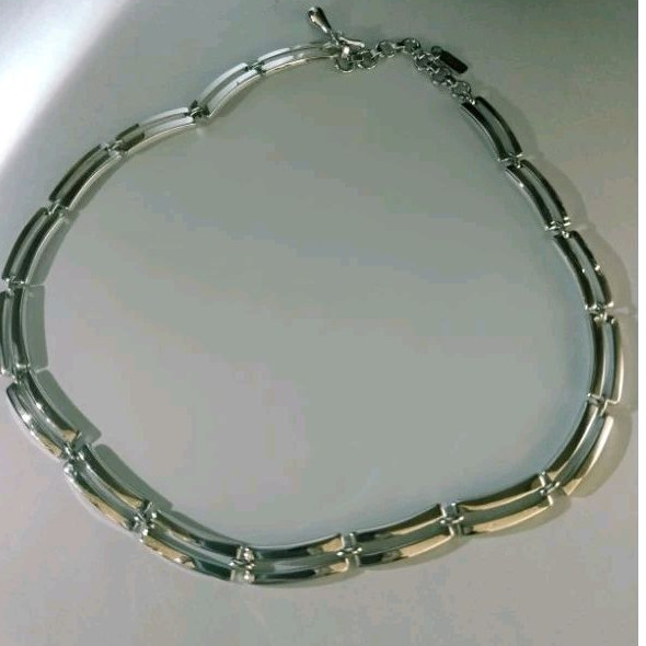 Vintage MONET Silver Tone Fancy Link Necklace usedสร้อยคอแบรนด์โมเนต์