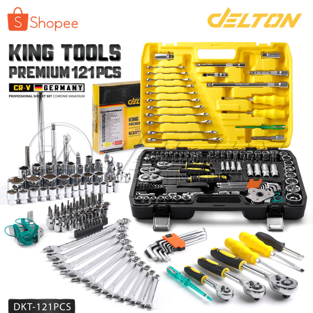 DELTON King Tools ชุดเครื่องมือ ประแจ ชุดบล็อก 121 ชิ้น(ชุดใหญ่) ขนาด 1/4 นิ้ว 3/8 นิ้ว 1/2 นิ้ว ชุดประแจ รุ่นDKT-121PCS