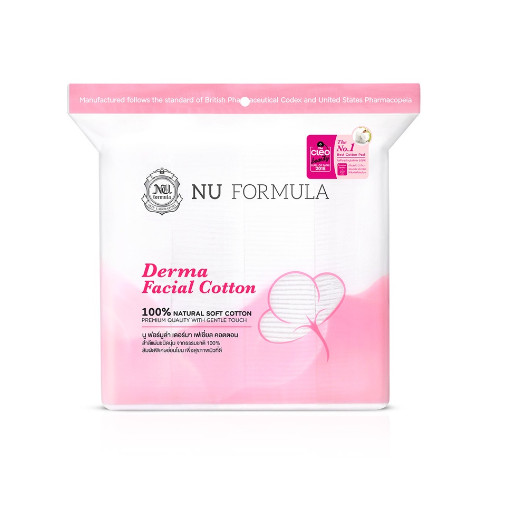 [200 แผ่น] NU FORMULA - Derma Facial Cotton สำลีเช็ดเครื่องสำอาง แบบแผ่นไร้ขอบ