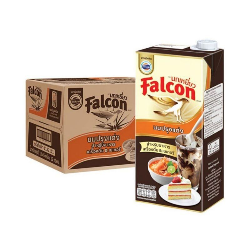 Falcon นกเหยี่ยว นมข้นจืด 1ล. x12กล่อง นมคืนรูปปรุงแต่งสเตอริไลส์ สำหรับปรุงอาหารและเบเกอรี่