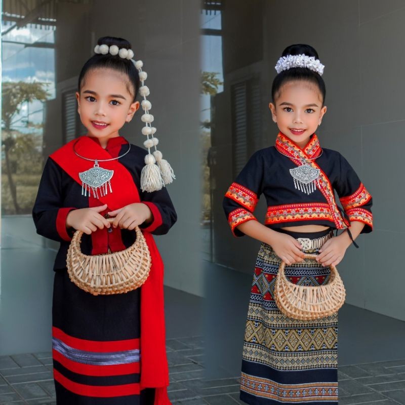 (รหัสTn) ชุดภูไทเด็กผู้หญิง ชุดลาว ชุดพื้นเมือง (ไม่รวมประดับ)