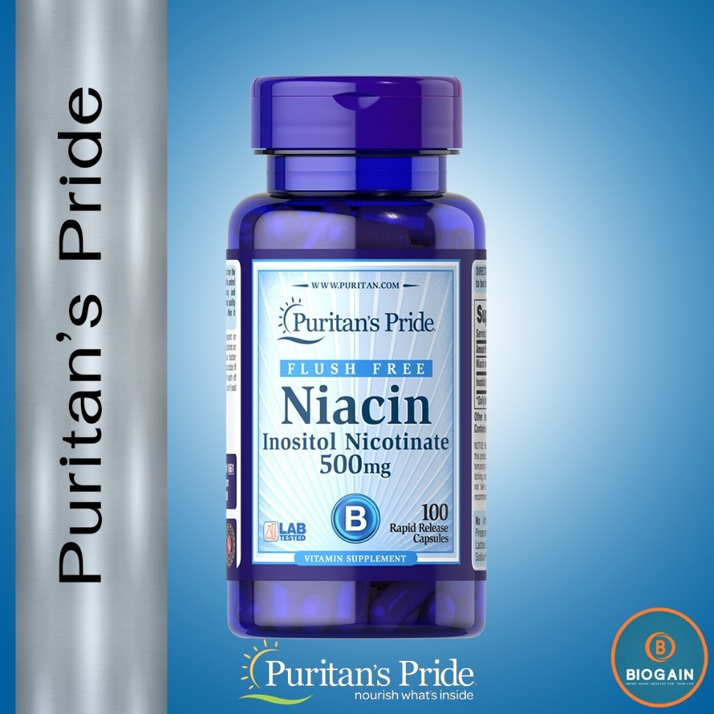 Puritan's Pride Flush Free Niacin 500 mg / 100 Capsules ( Vitamin B3 as Inositol Nicotinate)