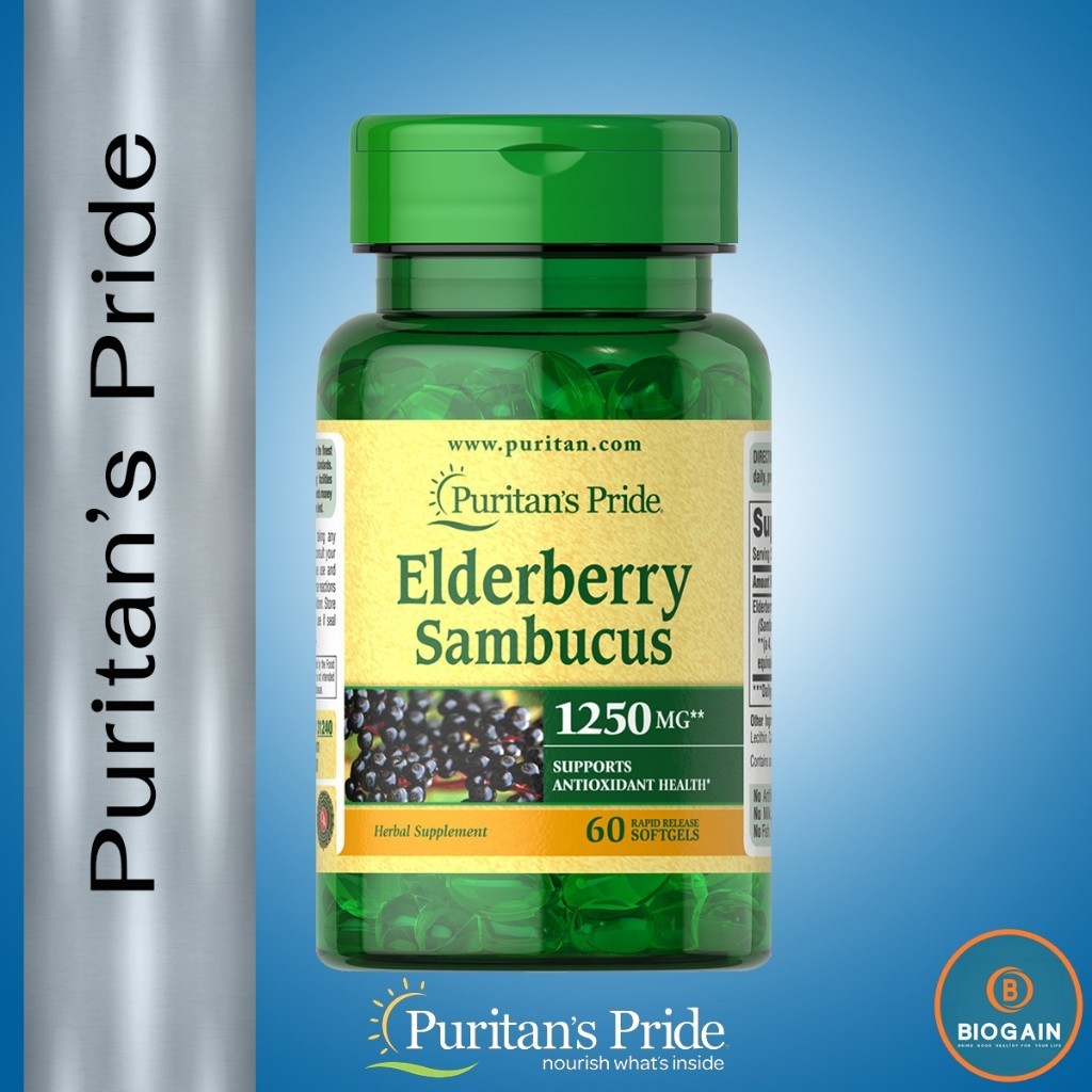 Puritan's Pride Elderberry Sambucus 1250 mg / 60 Softgels