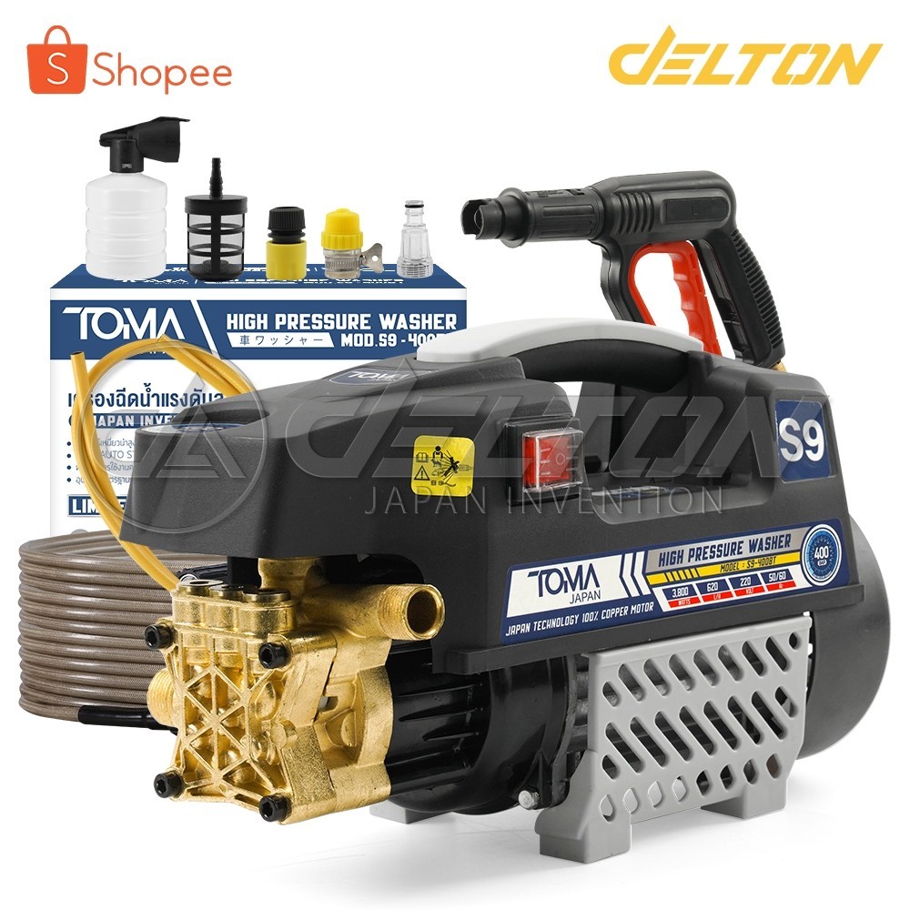 TOMA เครื่องฉีดน้ำแรงดันสูง 400 บาร์ 3000 วัตต์ High Pressure Washer เครื่องฉีดน้ำพร้อม อุปกรณ์ ครบชุด รุ่น S9-400BT
