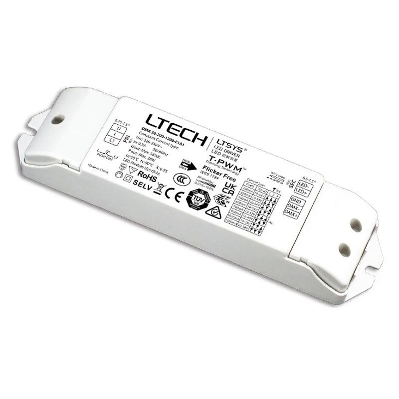 LTECH ใหม่ CC DMX Dimming Driver AC 220V-240V อินพุต200mA-1200mA 36W คงที่ในปัจจุบัน Push Dim Power 