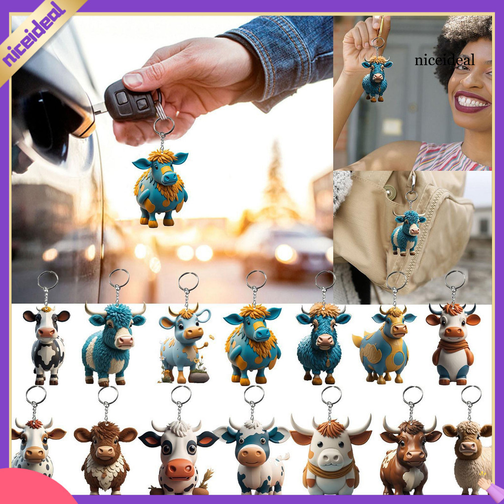Qianzh.cl พวงกุญแจ จี้รูปวัวน่ารัก สีสันสดใส ทนทาน สําหรับห้อยกระเป๋า กุญแจ