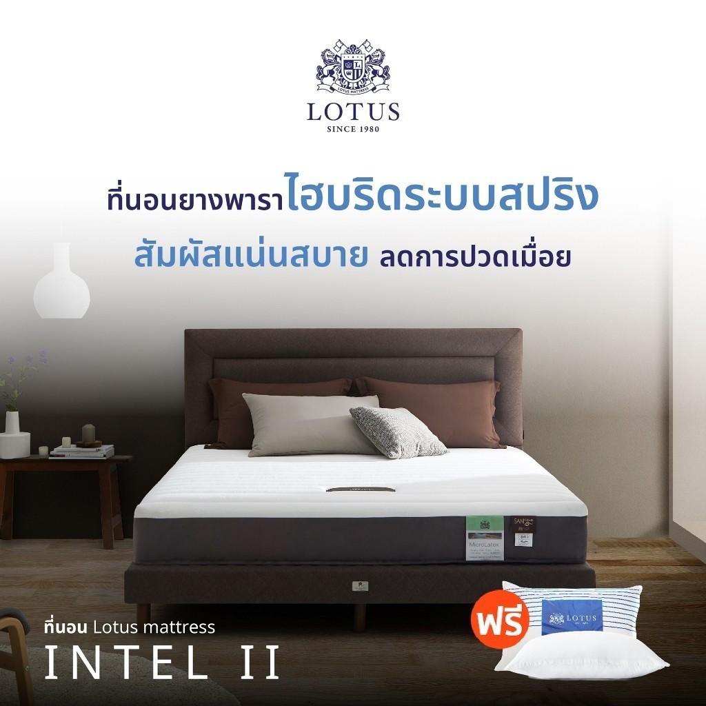 LOTUS ที่นอนยางพาราแท้ นอนสบายไม่ยวบ ลดการปวดเมื่อย รุ่น Intel II หนา9.5 นิ้ว สเปคแน่นสบาย ฟรีหมอนหนุน ส่งฟรี