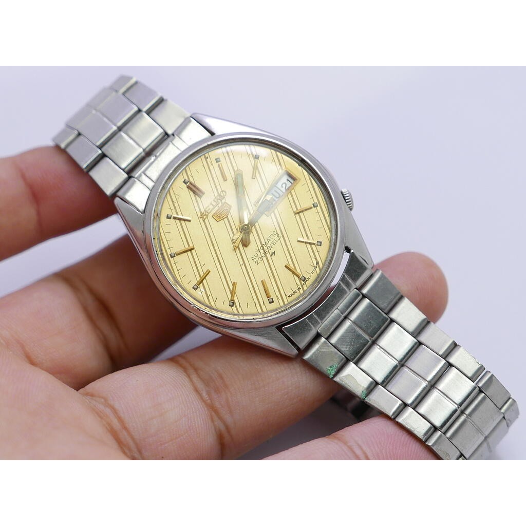 นาฬิกา Vintage มือสองญี่ปุ่น Seiko5 ระบบ Automatic 6309 510C ผู้ชาย หน้าลายทอง 35มม เสียต้องล้างเครื่อง ขายตามสภาพ