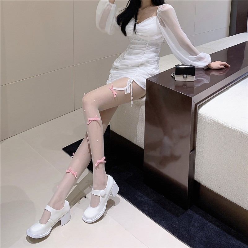 ถุงน่องประดับโบว์เพิร์ล ถุงน่องประดับโบว์สำหรับฤดูร้อน