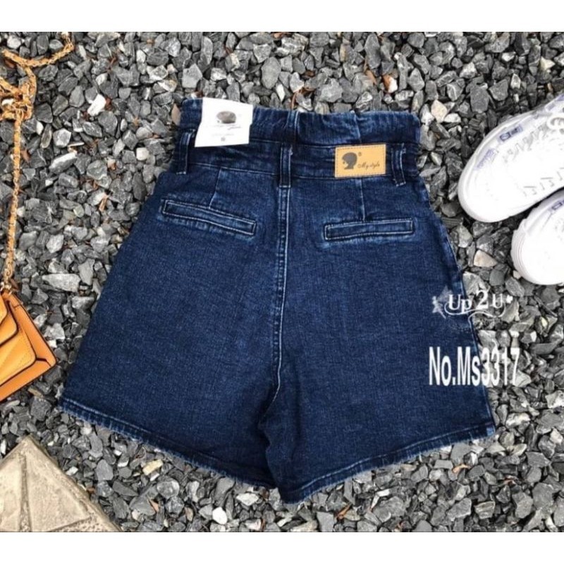 ยีนส์ขาสั้นเอวสูงกระเป๋าเจาะป้ายmysty