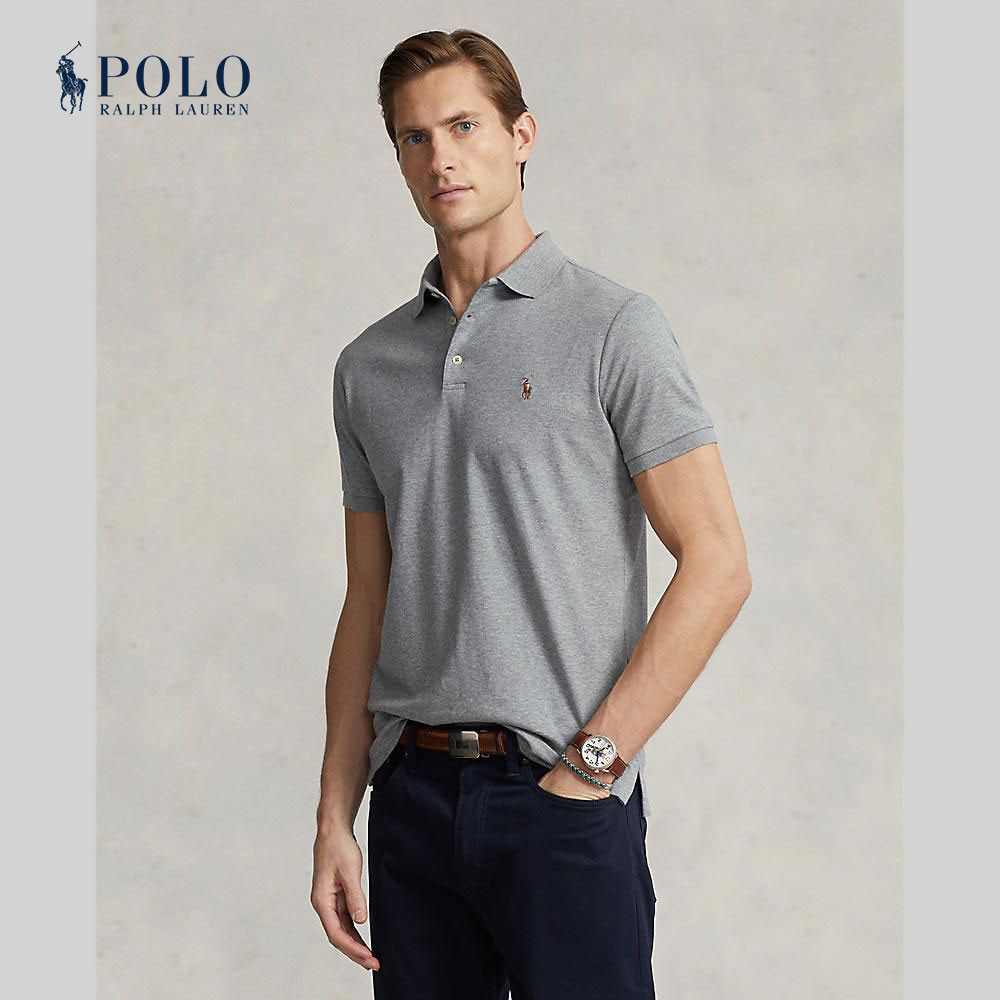 Polo Ralph Lauren เสื้อโปโลผู้ชาย Polo-Custom Slim Fit Soft Cotton Polo Shirt รุ่น MNPOKNI1N822390 สีเทา
