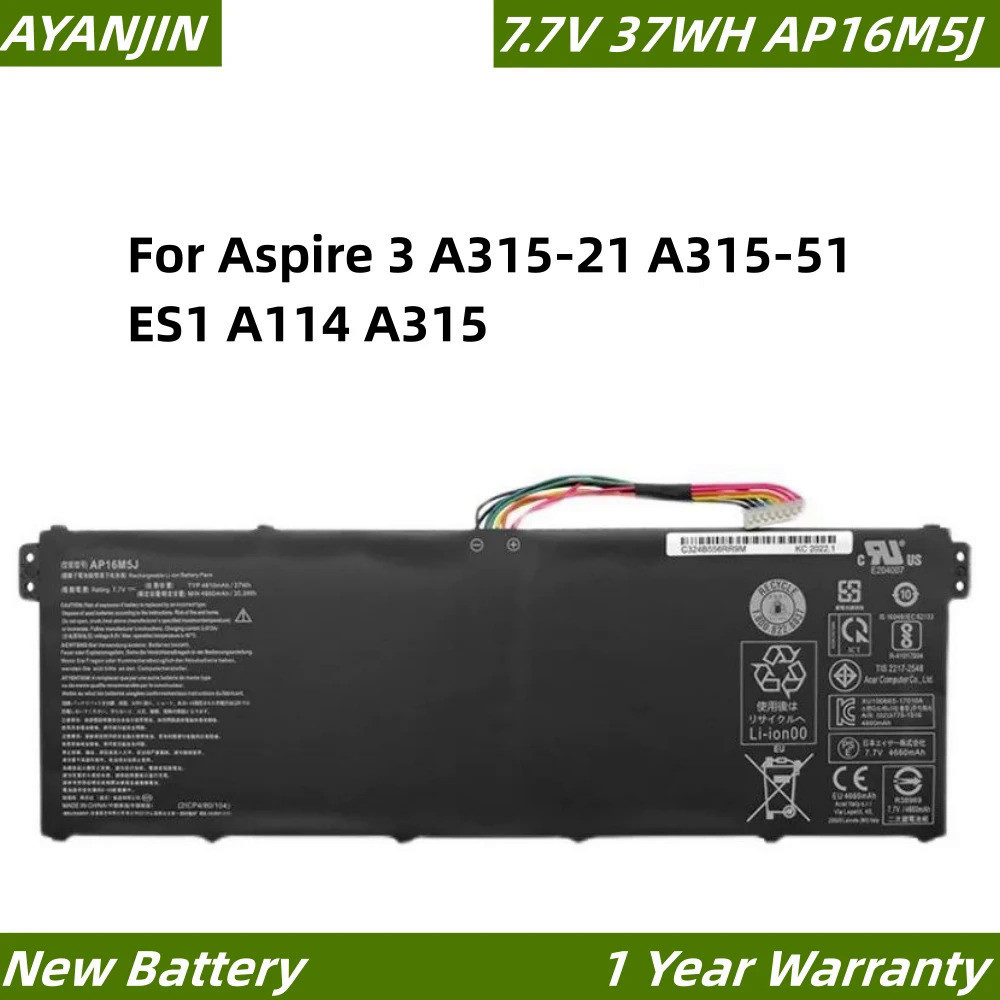 AP16M5J 7.7โวลต์4810มิลลิแอมป์ชั่วโมง37WH แล็ปท็อปแบตเตอรี่ Acer Aspire 1สำหรับ Aspire 3 A315-21 A315-51 ES1 A315 KT.002