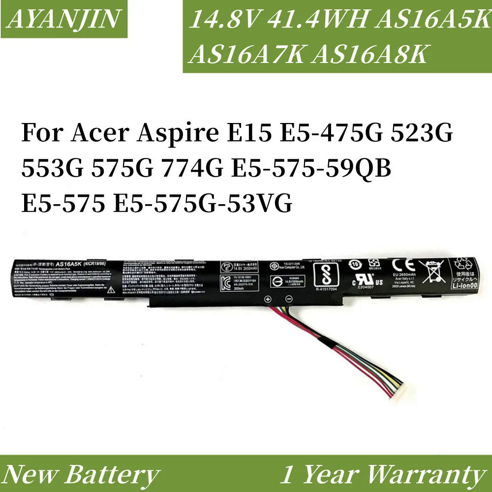 ใหม่14.8V AS16A5K E5-575 AS16A7K AS16A8K แบตเตอรี่สำหรับ Acer Aspire E15 523G 553G 575G 774G E5-575G-53VG