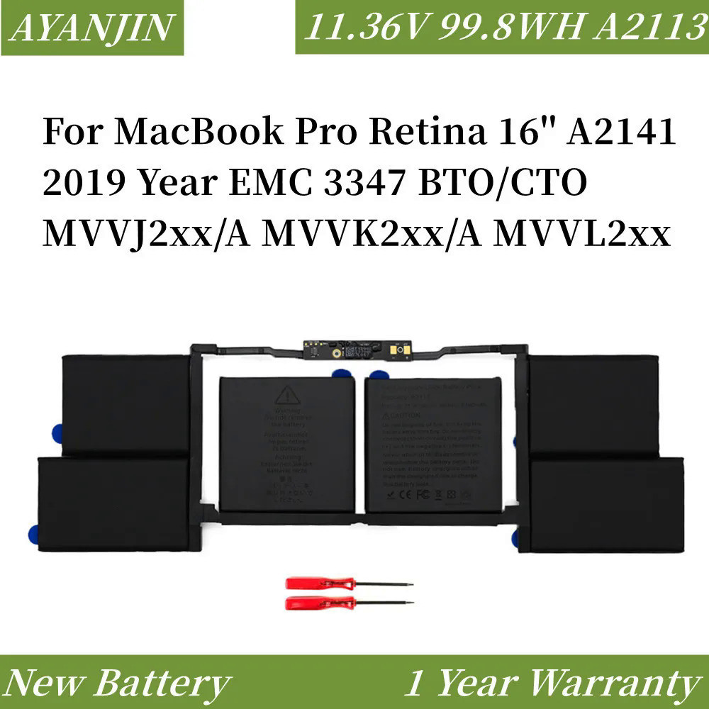 A2113 11.36V 99.8WH Laptop Battery For MacBook Pro Retina 16'' A2141 2019 Year EMC 3347 BTO/CTO MVVJ2xx/A MVVK2xx/A MVVL