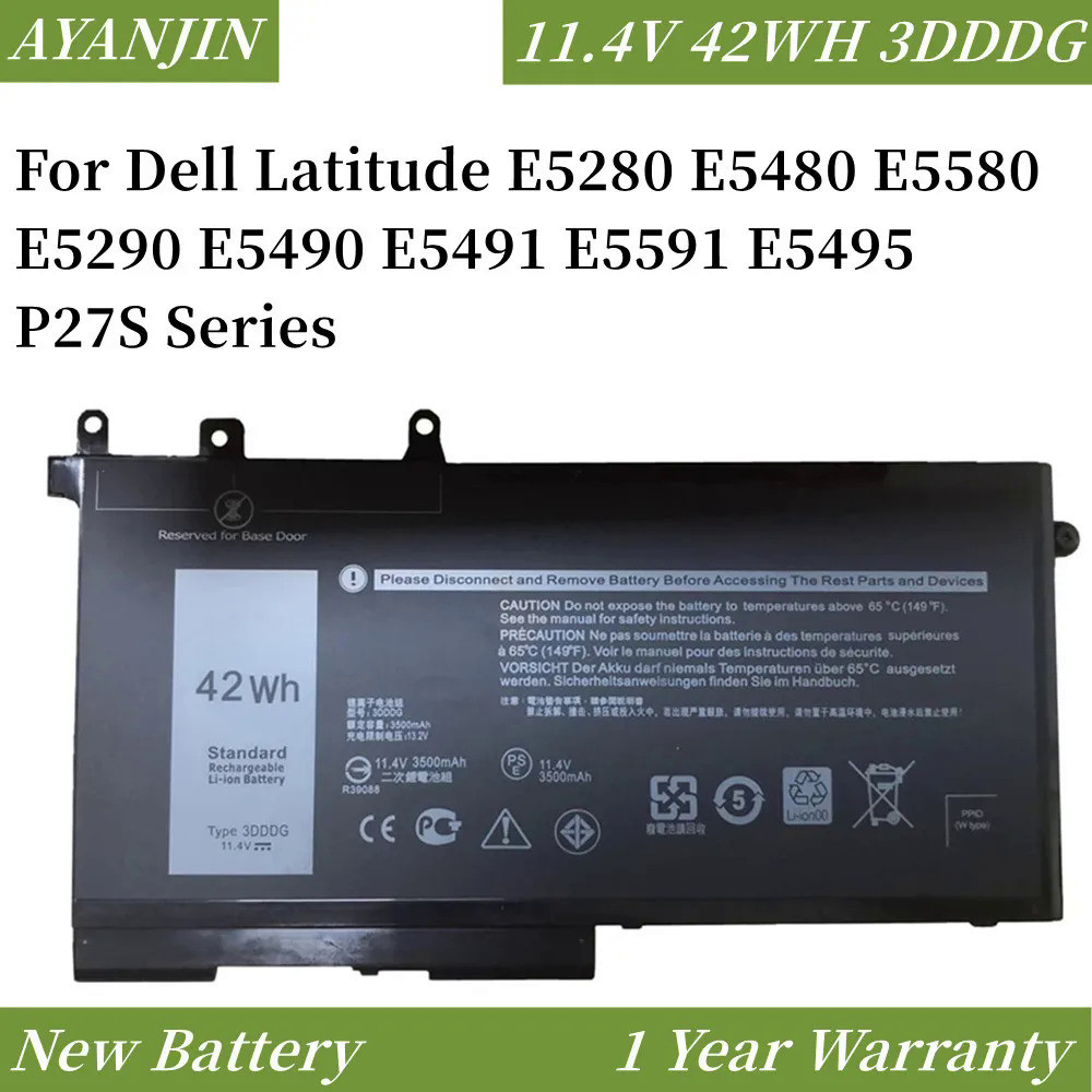 11.4V 42Wh 3DDDG Battery For Dell Latitude E5280 E5480 E5580 E5290 E5490 E5491 E5591 E5495 P27S Seri