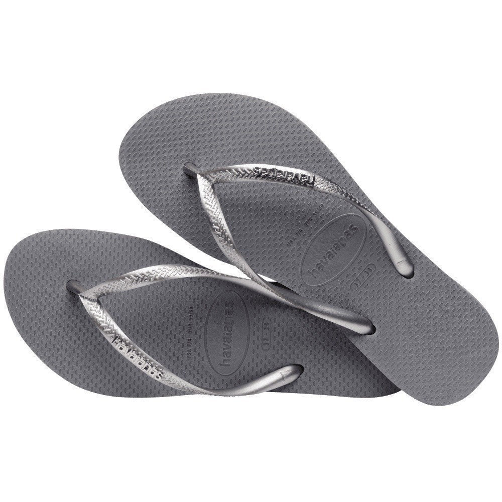 HAVAIANAS รองเท้าแตะผู้หญิง Slim Logo Metallic Flip Flops GREY 41198755178F_F3GYXX