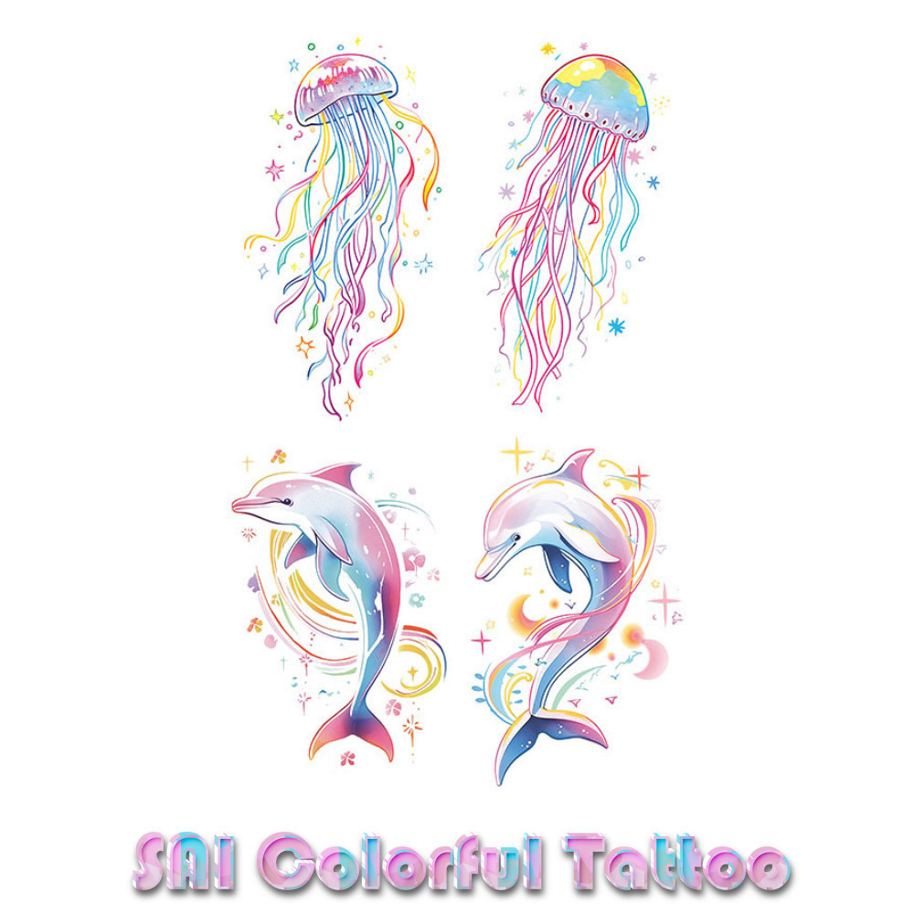 แทททู SAI COLORFUL TATTOO 18CM×11CM แทททูรอยสักกันน้ำ รอยสักชั่วคราว รอยสัก แขน ข้อมือ ข้อเท้า กระดูกไหปลาร้า โลมา น่ารัก เด็กสาว เจ้าหญิง โรแมนติก เซ็กซี่ เทพธิดา 085