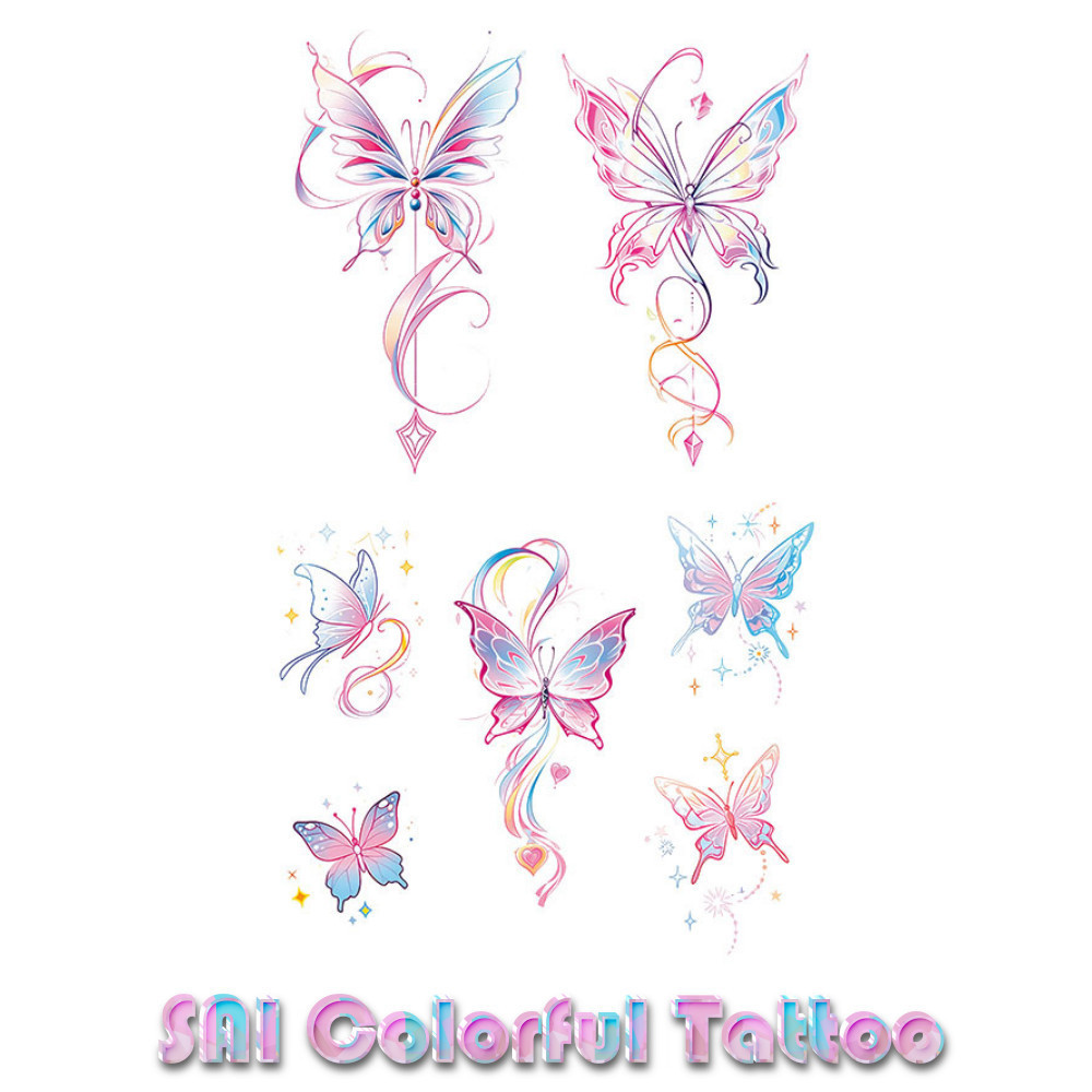 แทททู SAI COLORFUL TATTOO 18CM×11CM แทททูรอยสักกันน้ำ รอยสักชั่วคราว รอยสัก แขน ข้อมือ ข้อเท้า กระดูกไหปลาร้า ผีเสื้อ น่ารัก เด็กสาว เจ้าหญิง โรแมนติก เซ็กซี่ เทพธิดา 086