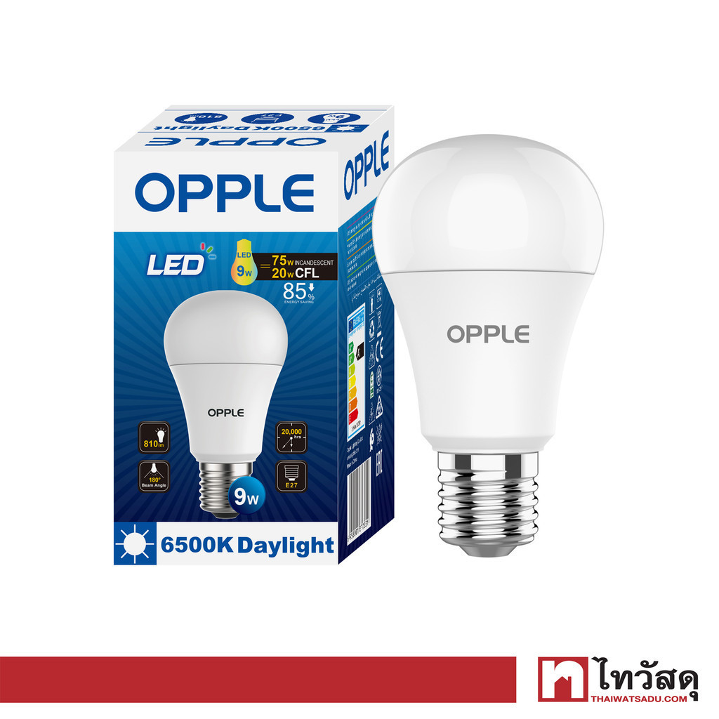 OPPLE หลอดไฟ LED E27 9W Daylight รุ่น E1A60-E27-9W-DLCTV7