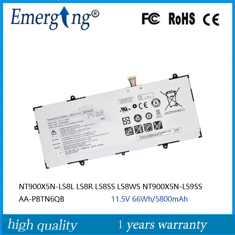 11.5โวลต์66Wh แล็ปท็อปแบตเตอรี่ AA-PBTN6QB สำหรับซัมซุงโน๊ตบุ๊ค9 900X5N NT900X5N-L58L L58R NT900X5N-
