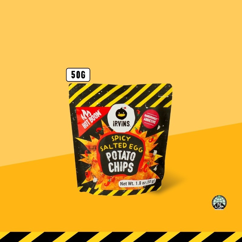 Irvins มินิมันฝรั่งทอดกรอบเคลือบไข่เค็มรสเผ็ด (Mini Hot Boom Salted Egg Potato Chips) ขนาด 50 g by Cute Products Plus