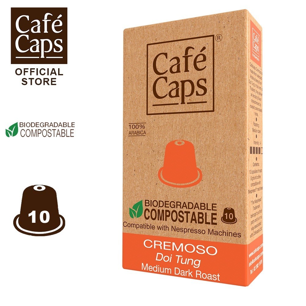 Nespresso Compatible Coffee Capsule Cremoso - Cafecaps (1 Box X 10 Caps) | แคปซูลกาแฟ เครโมโซ