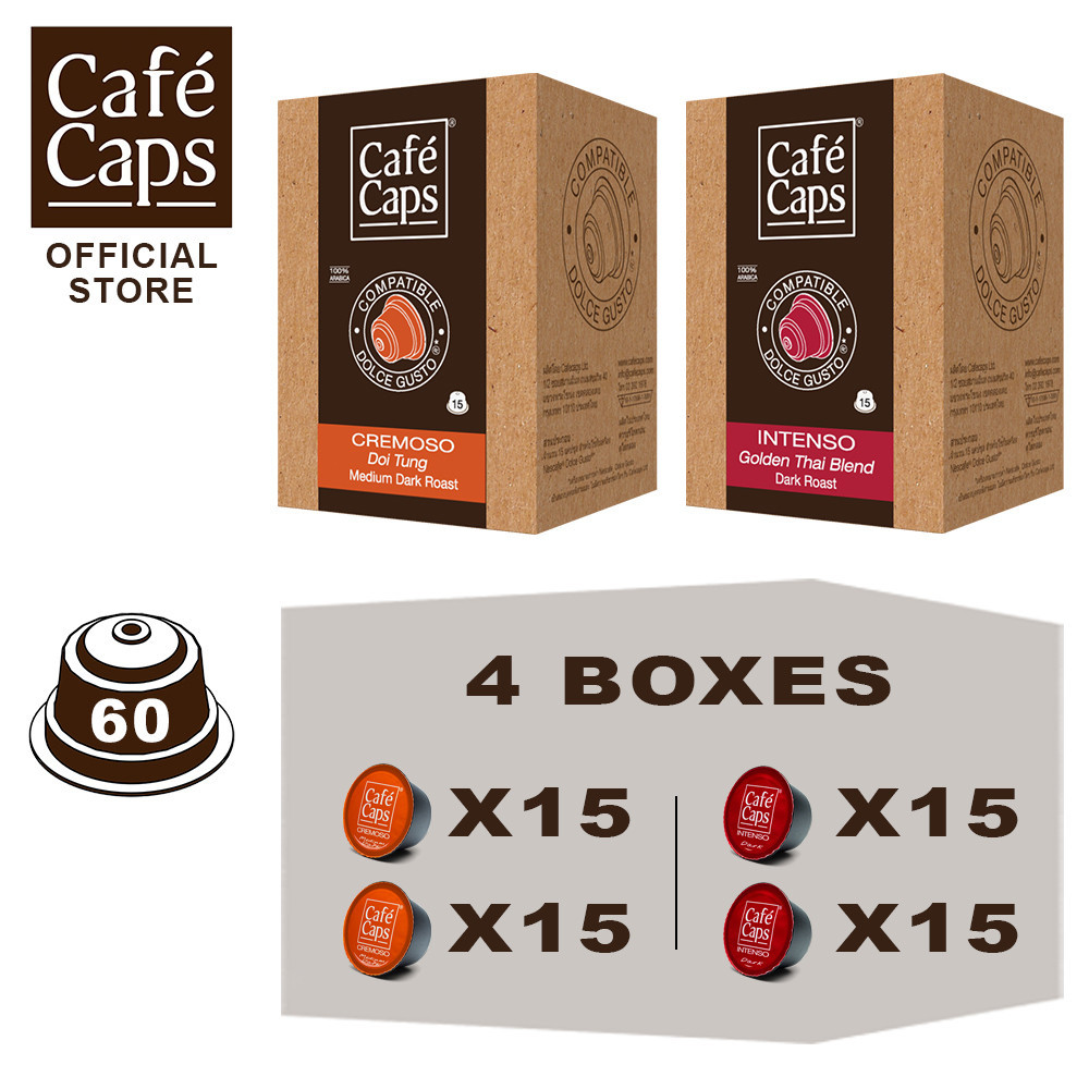 Dolce Gusto Compatible Capsules Intenso & Cremoso - Cafecaps (2 Boxes X 15 Caps Each) | กาแฟแคปซูล รวมรส