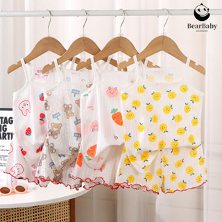 ชุดเซ็ตเสื้อสายเดี่ยว ชุดสายเดี่ยวเด็กหญิง กางเกงขาสั้น ลายก…