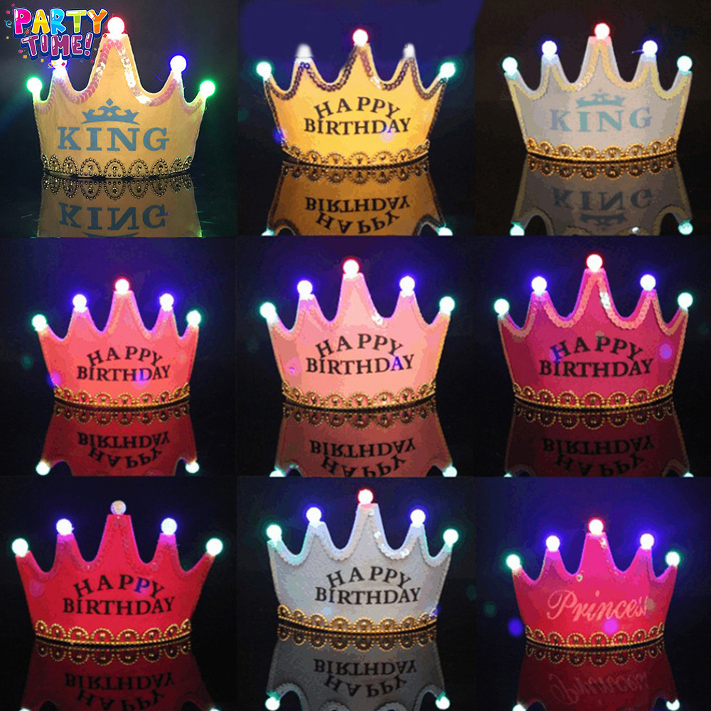 Big Party  เด็กและผู้ใหญ่สามารถสวมได้เป็นหมวกวันเกิดมีไฟ LED ใข้ในงานปาร์ตี้พร้อมมงกุฎเรืองแสงที่คาดผม