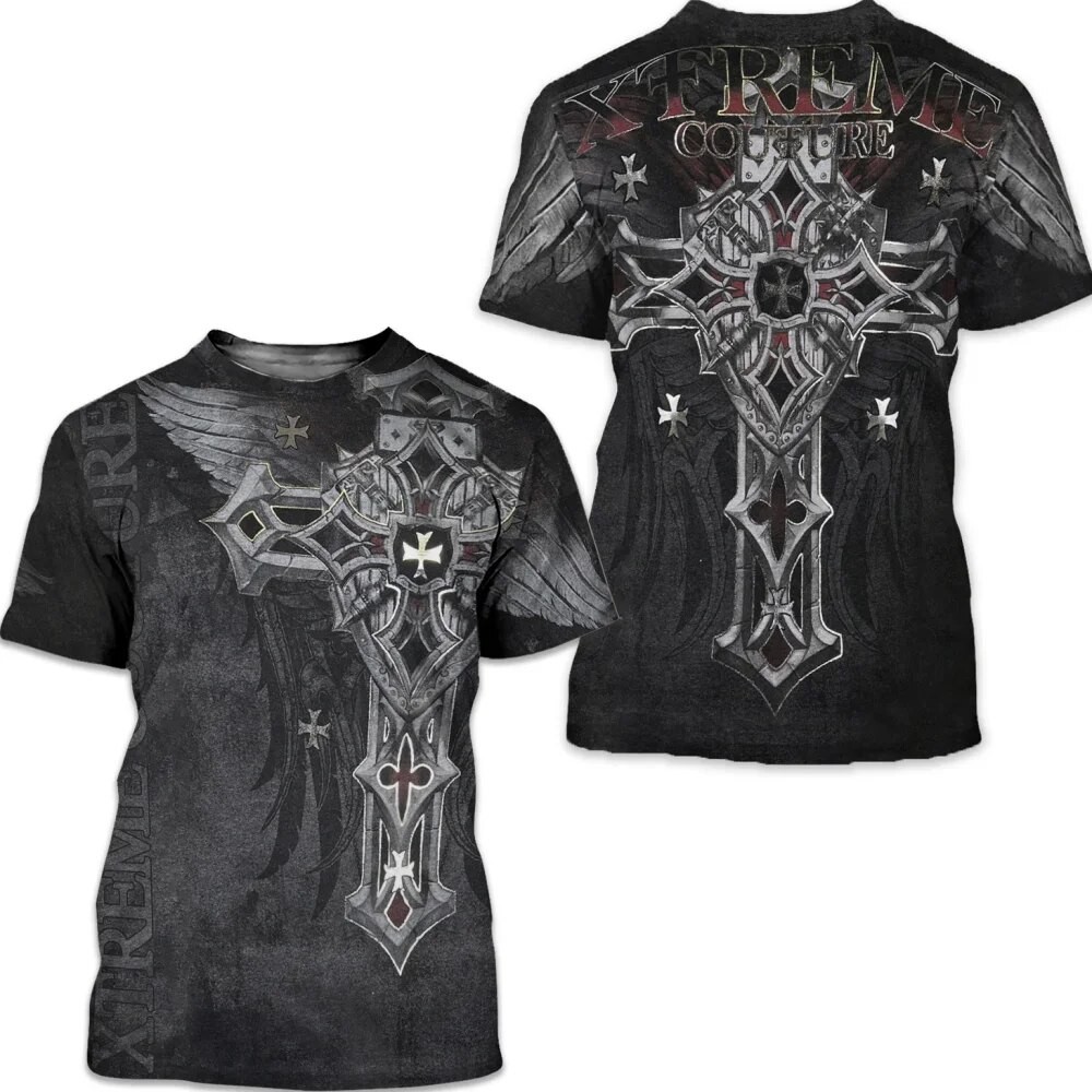 【COD】Mens T-Shirt Archaic By Affliction Colisson 3d Graphic Print T Shirt Short Sleeve Tee Outdoor S