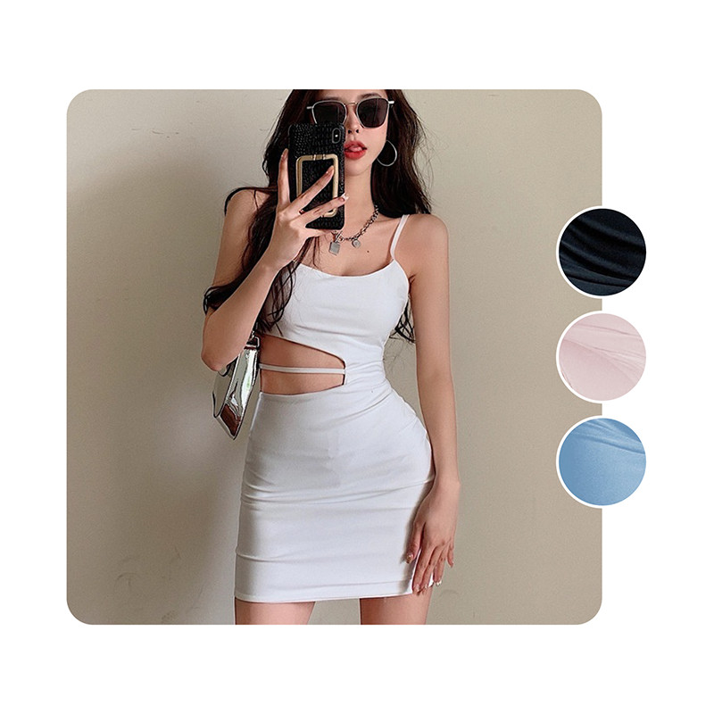 มินิเดรสสายเดี่ยว กระโปรงสั้น ดีไซน์สายเว้าข้าง เซ็กซี่ มีให้เลือก 4 สี Free size