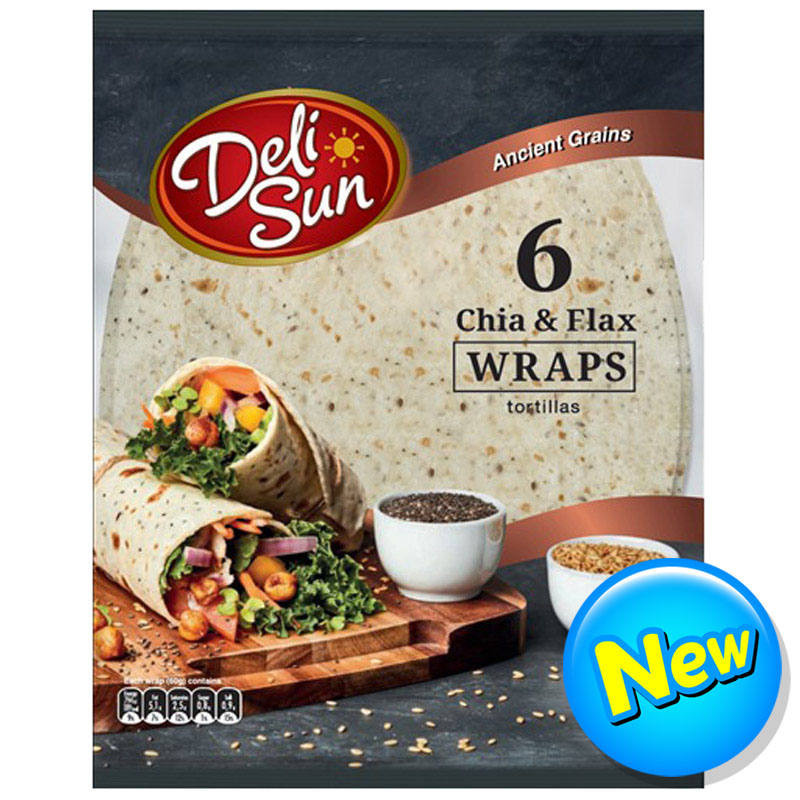 เดลิซัน6แผ่นแป้งตอติลญ่าผสมเมล็ดเจียและเมล็ดแฟลกซ์ 360กรัม / Deli Sun 6 Chia and Flax Wraps Tortilla