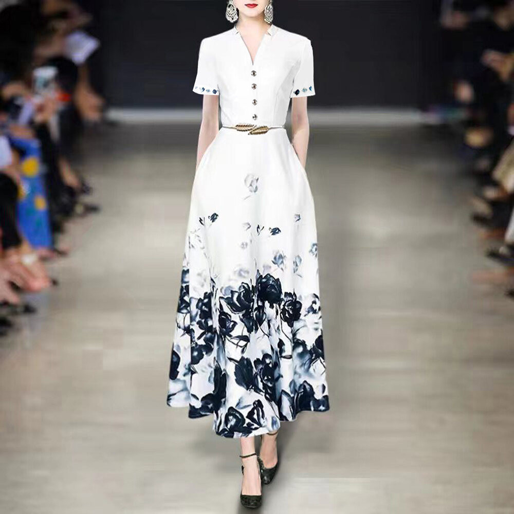 European station 2023 summer dress classy print dress texture Noble elegant graceful debutante gala 