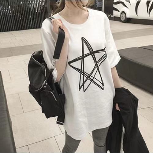 【COD】Nine T-shirt skirts in summer Korean women's loose five-pointed star long dress short sleeve cl