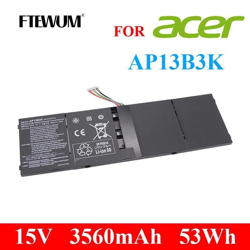 แบตเตอรี่แล็ปท็อป AP13B3K 15V 3560MAh 53Wh 4เซลล์สำหรับ Acer Aspire AP13B8K V5-472G V5-473G V5-572G 