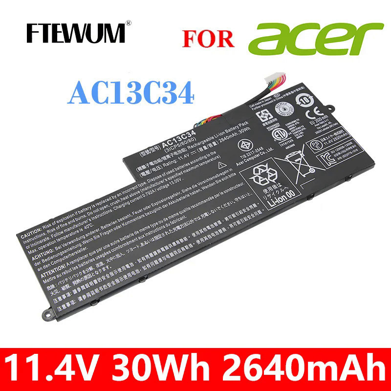 AC13C34 11.4V 30Wh 2640MAh แบตเตอรี่แล็ปท็อป3เซลล์สำหรับ Acer Aspire V5-122P V5-132 E3-111 ES1-111M 