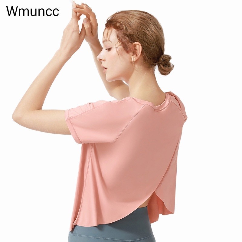 Wmuncc 2026 เสื้อครอปท็อป แขนสั้น ระบายอากาศ แบบแห้งเร็ว สําหรับผู้หญิง ใส่เล่นโยคะ ฟิตเนส วิ่ง