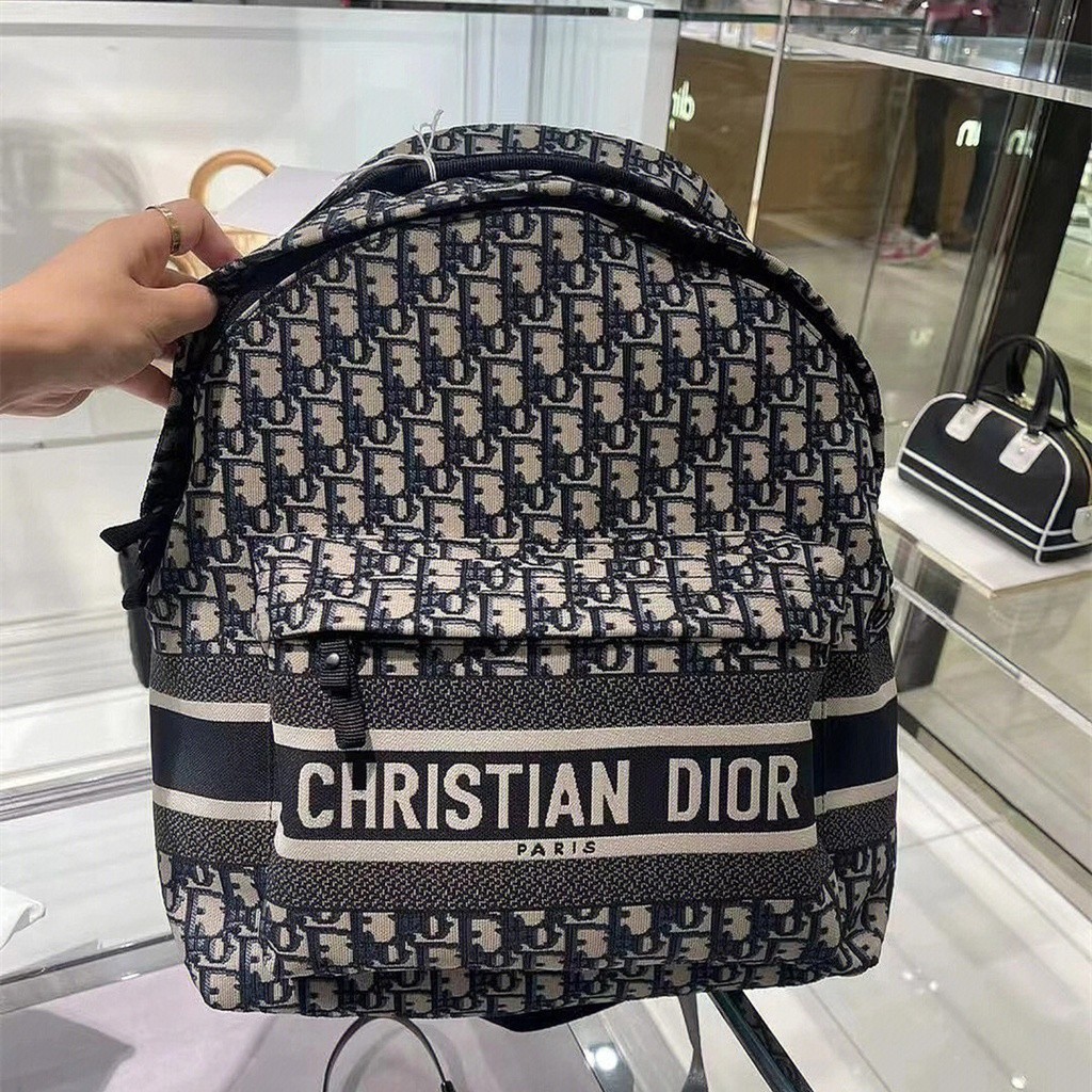 DIOR Dior DOS DIORTRAVEL กระเป๋าสะพายหลังกระเป๋าเป้สะพายหลังผ้าใบ jacquard เฉียงเฉียง