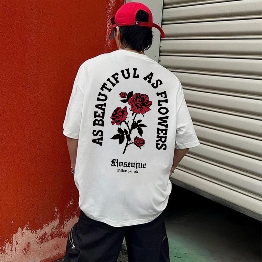 teetwoone วินเทจ สไตล์สตรีท oversize ผ้าคอตตอน ลาย"ROSE"  COTTON  100ไม่ต้องรีด  ผู้ชายและผู้หญิง