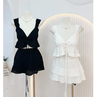 ชุดเซ็ท 2 ชิ้น กระโปรงชั้นๆ เสื้อกล้ามลายลูกไม้ กระโปรงชั้น S-L งานเวียดนาม น่ารักๆ ป้าย G-rose. (G015)