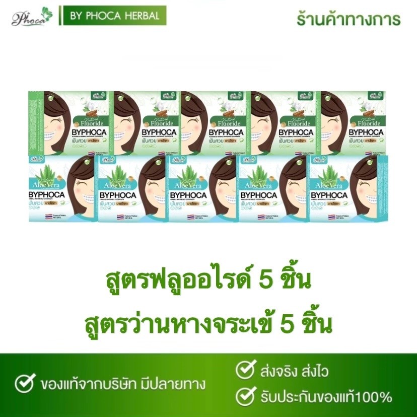 BYPHOCA ยาสีฟันบายโภคา สีฟ้า5ชิ้นสีเขียว5ชิ้น ดับกลิ่นปาก ยับยั้งแบคที่เรีย ฟันขาว ป้องกันฟันผุ