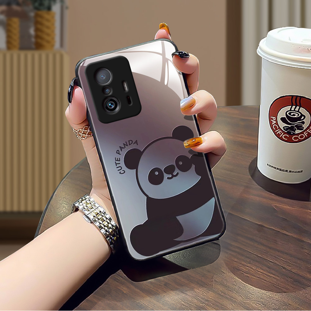 แพนด้าดำ เคส กระจก Xiaomi Mi 11t 11T pro 10 Ultra h3f1898