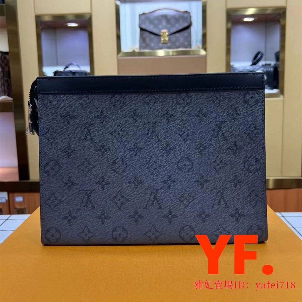 มือสอง] LV POCHETTE VOYAGE คลัทช์ผู้ชายสายตายาวตามอายุสีดำและสีเทา M69535 ในสต็อก