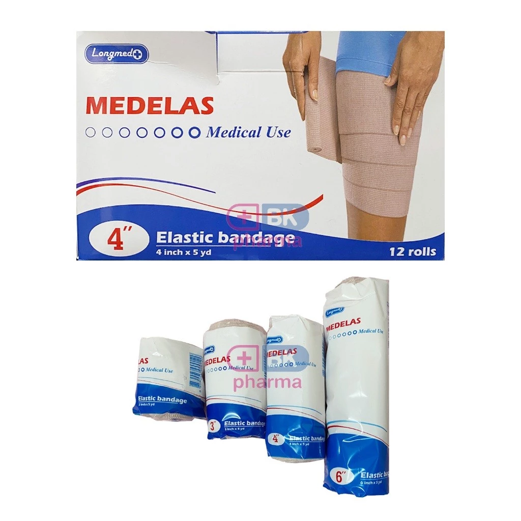 ยกกล่อง 12 ม้วน ผ้าพันเคล็ด ผ้ายืดพันเคล็ค คุณภาพสูง Elastic Bandage Longmed Medelas ผ้าพันแผลแบบยืด ผ้ายืด