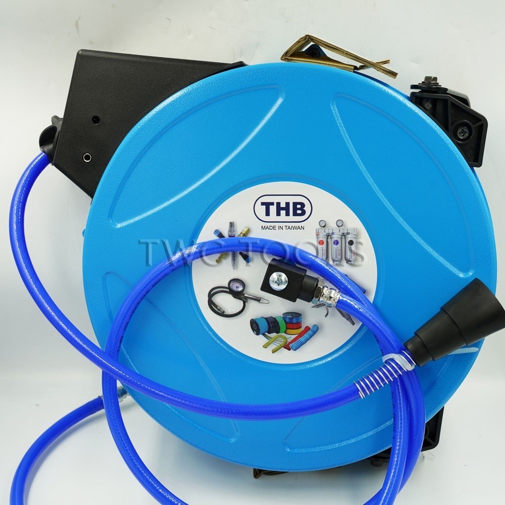 THB โรลสายลม แบบมีใยถัก ขนาด 6.5x10 มม. ยาว 15 เมตร ตลับโรล โรลสายลมสปริง แถมปืนฉีดลม PU โรลสปริง