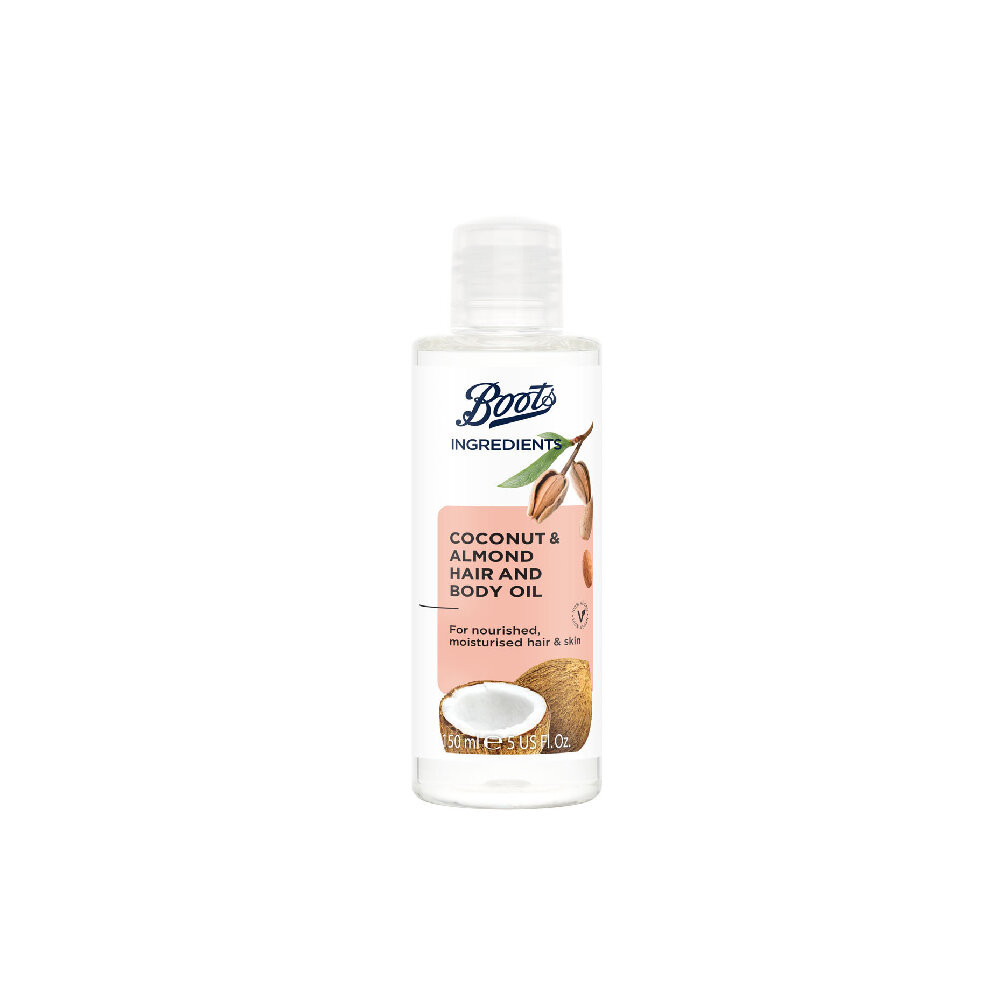 BOOTS INGREDIENTS บู๊ทส์ อินกรีเดียนส์ โคโคนัท แอนด์ อัลมอนด์ แฮร์ แอนด์ บอดี้ ออยล์ 150 มล.