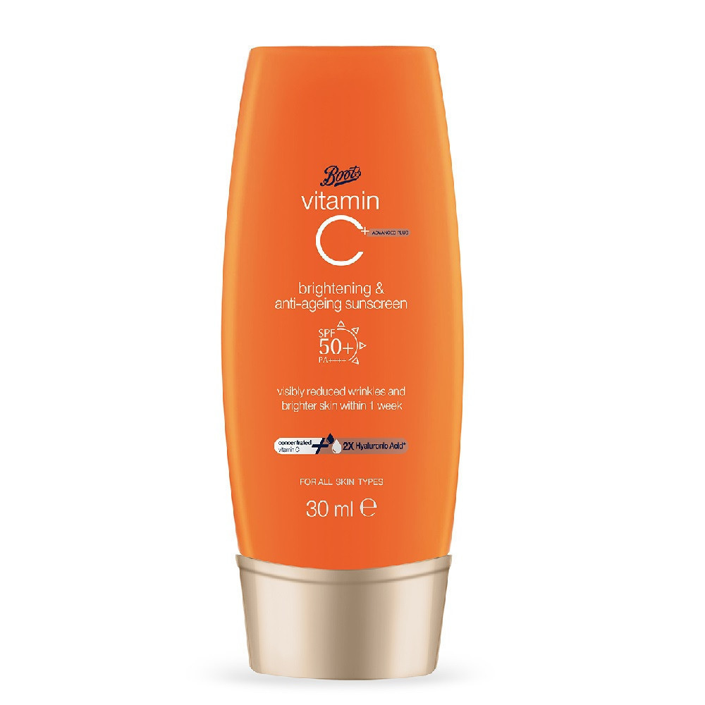 Boots Vitamin C Advanced Plus Brightening & Anti-Ageing Sunscreen Spf50+ Pa++++ 30Ml บู๊ทส์ วิตามิน ซี แอดวานซ์ พลัส ไบรท์เทนนิ่ง แอนด์ แอนตี้-เอจจิ้ง ซันสกรีน เอสพีเอฟ50+ พีเอ++++ 30มล.