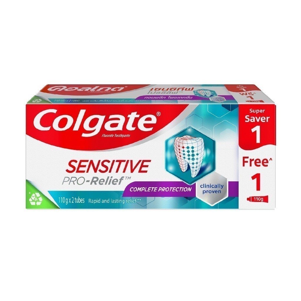 Colgate Sensitive Pro Relief Complete Protection Toothpaste 110g. คอลเกต ยาสีฟันเซนซิทีฟโปรริลีฟคอมพลีทโปรเทคชั่น 110กรัม แพ็คคู่