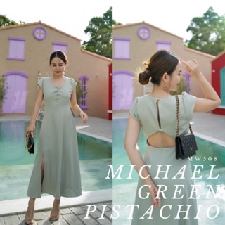 MyWay Brand : Dress ชุดเดรส - Michael Green Pistachio ชุดใส่เที่ยว ชุดเดรสออกงาน